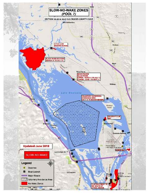 Map of Slow No Wake Zones in the Port of La Crosse