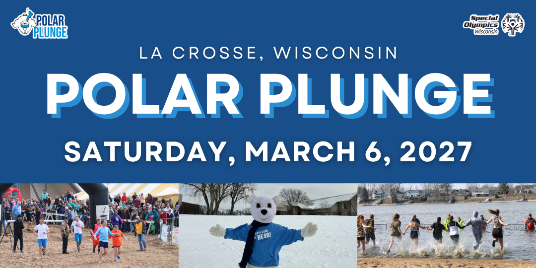 Polar Plunge La Crosse event graphic for Saturday, March 6, 2027, featuring participants plunging into icy water.