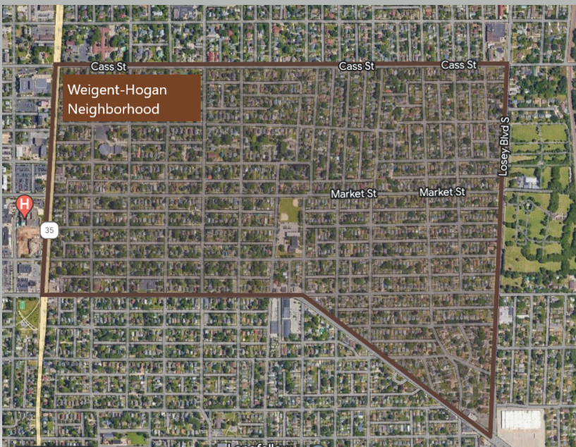 Map showing the boundaries of the Weigent-Hogan neighborhood