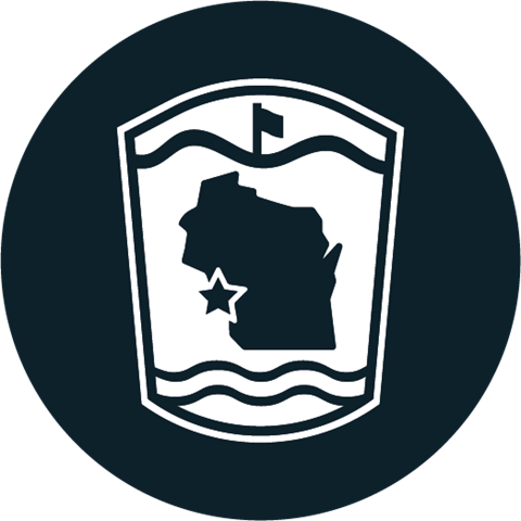 La Crosse Police Logo with State of Wisconsin in black and star where City of La Crosse is located 