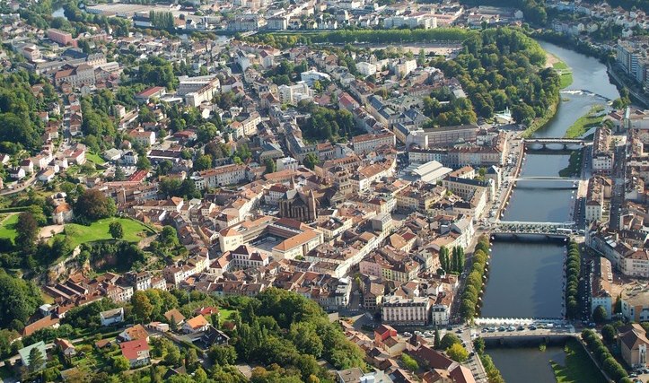 View of downtown Epinal, France along the river