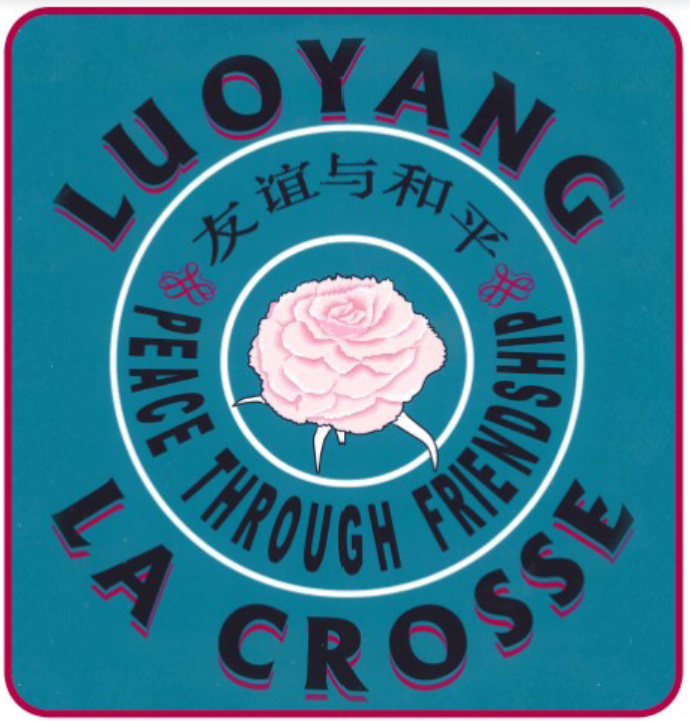 Luoyang La Crosse friendship logo blue with pink peony