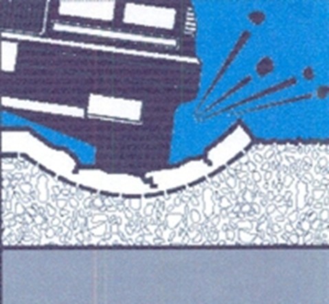 Fourth step to how a pothole is created. When vehicles drive over this cavity, the pavement surface cracks and falls into the hollow space, leading to the birth of another pothole.