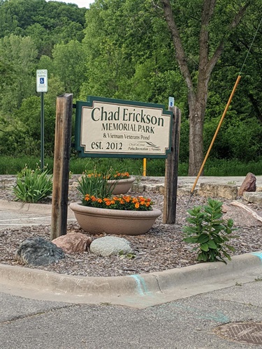 Sign for Chad Erickson Memorial Park & Vietnam Veterans Pond, est. 2012.